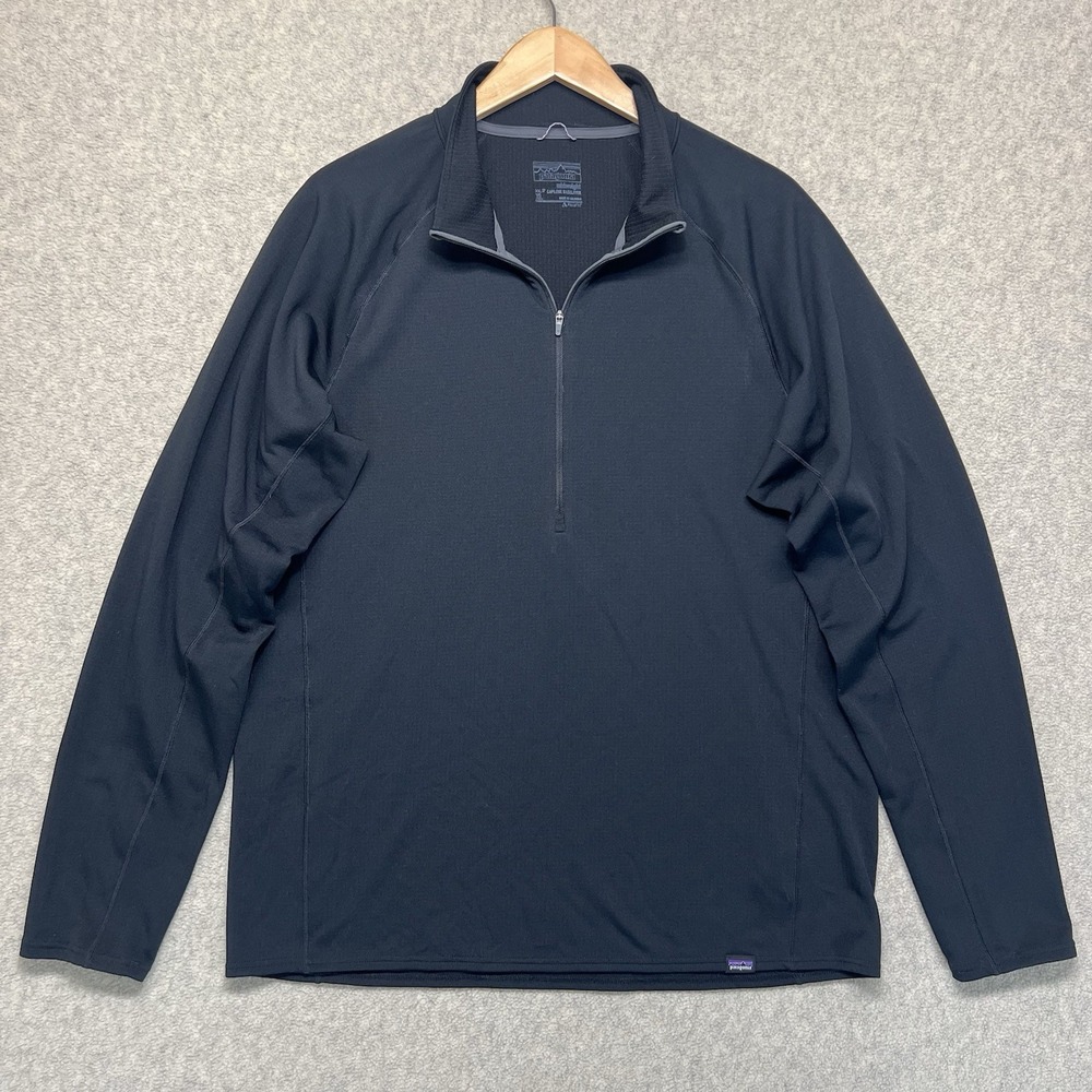 Patagonia Mens Capilene Baselayer Pullover Black Midweight 1/4 Zip Thermal XL